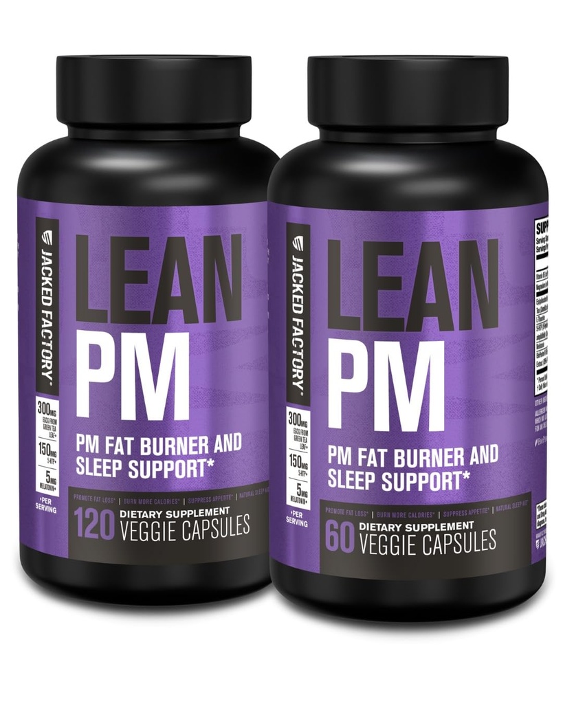 Jacked Factory Lean PM Night Time Fat Burner, supplemento di aiuto al sonno, & Appetite Suppressant per gli uomini e le donne - 180 pillole di dieta di perdita di peso senza stimolante