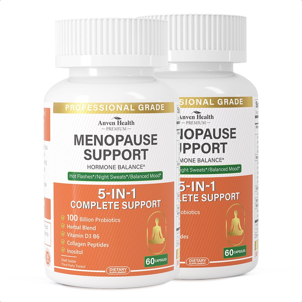 Menopausa Supplementi per le donne Menopause Probiotics Relief,Vitamin D3 & B6, Supporta Flash caldi, Notte Maglioni, Bloating & Gut Salute con Cohosh nero, Collagen | 180 Caps Veggie