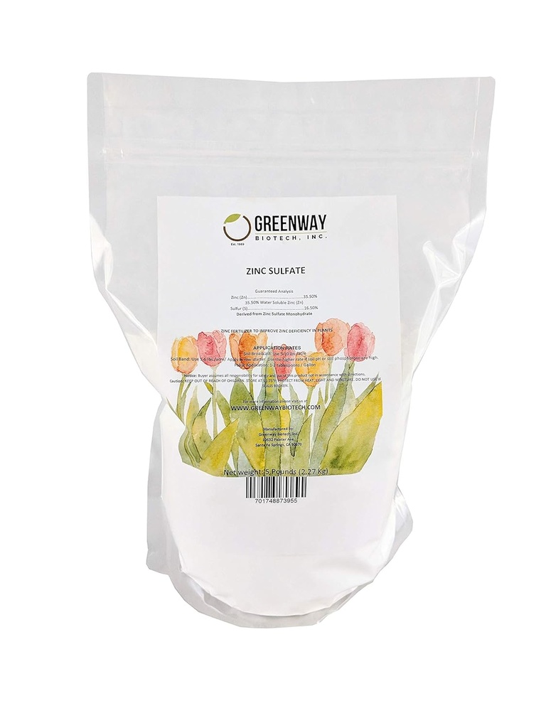 Greenway Biotech, Inc. Zinc Sulfate Polvere 35,5% Monoidrato Plus 16,5% Zolfo (5 sterline)