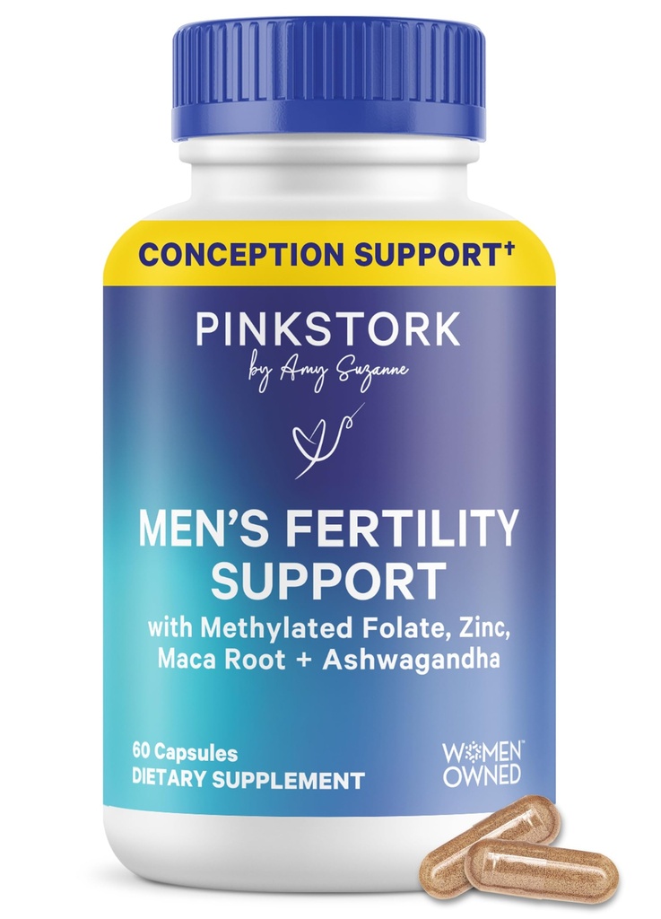 Integratori di fertilità della cicogna blu per gli uomini - Supporti Concezione per Lui - Vitamine prenatali maschili con radice di maca, Ashwagandha, Folate, B12 - Fodero di sperma, Drive, Motilità - 60 capsule