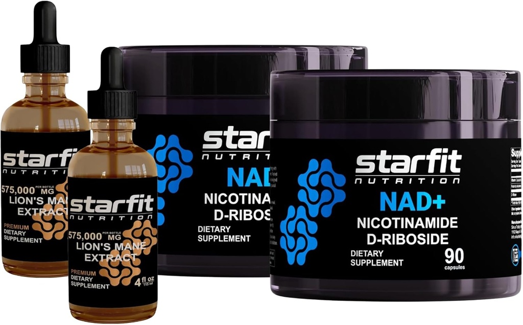 STARFIT - Nicotinamide D-Riboside, 180 capsule & Lion's Mane 575.000 Mg Extract, 8 Fl Oz