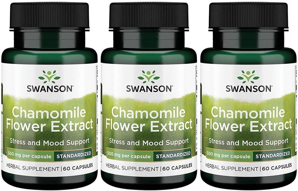 Estratto di fiori di camomilla di Swanson 500 milligrammi Standardizzato a 1.2% Apigenin 6 mg per capsula 60 capsule 3 Pack