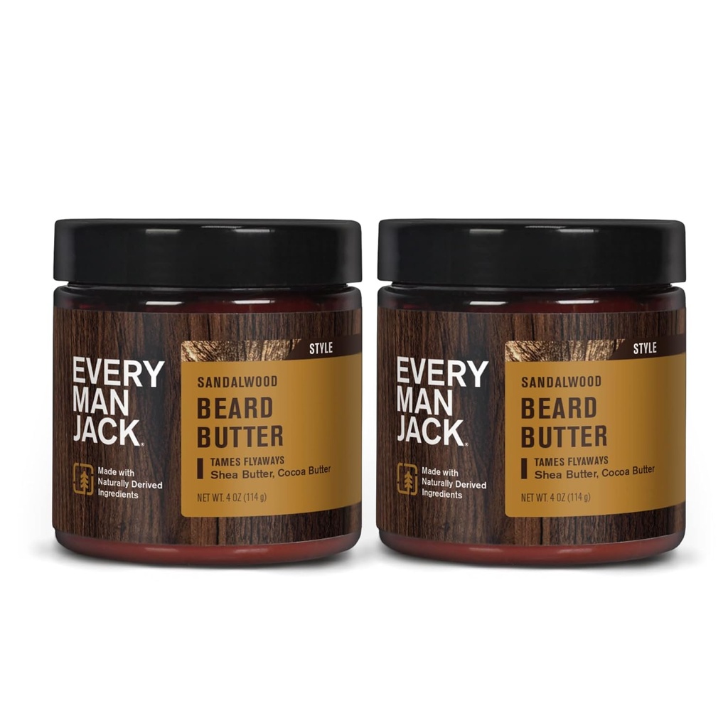 Ogni uomo Jack Beard Butter- Subtle Sandalwood Fragrance - Idrati e stili Asciutti, Cuscinetti Indisciplinati Mentre Allevia Itch - Naturalmente Derivato con burro di karate e olio di cocco - 4-ounce (2 Pack)