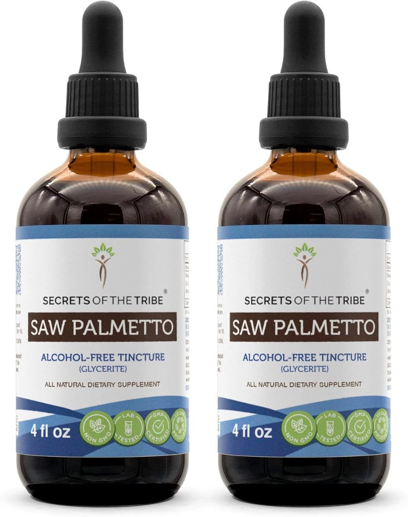 Sega Palmetto Tintura Alcol-Free Liquid Extract, Sega Palmetto (Serenoa Repens) Bacca secca (2x4 FL OZ)
