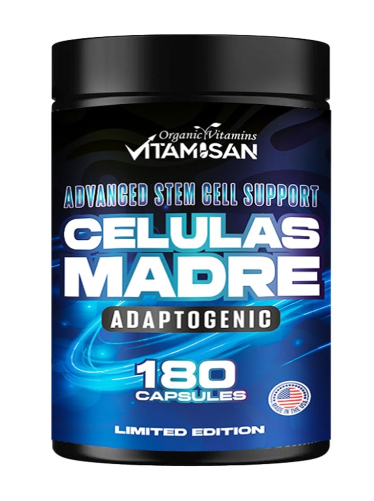 VITAMISAN Celulas Madres 180 Capsule - Stem Cell Blue Green Algae - Non OGM -Gluten Free AFA -Celula Madre Supplement - Lion’s Mane Beta Glucan Supports Healthy Aging & Promotes Immune Spirulina.
