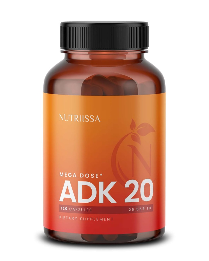 Nutriissa ADK 20 - Immune & Bone Health Support with Vitamins A, D & K (25.000 IU) - 4-Month Supply - Certificato EPEB per purezza e potenza - 120 capsule vegane