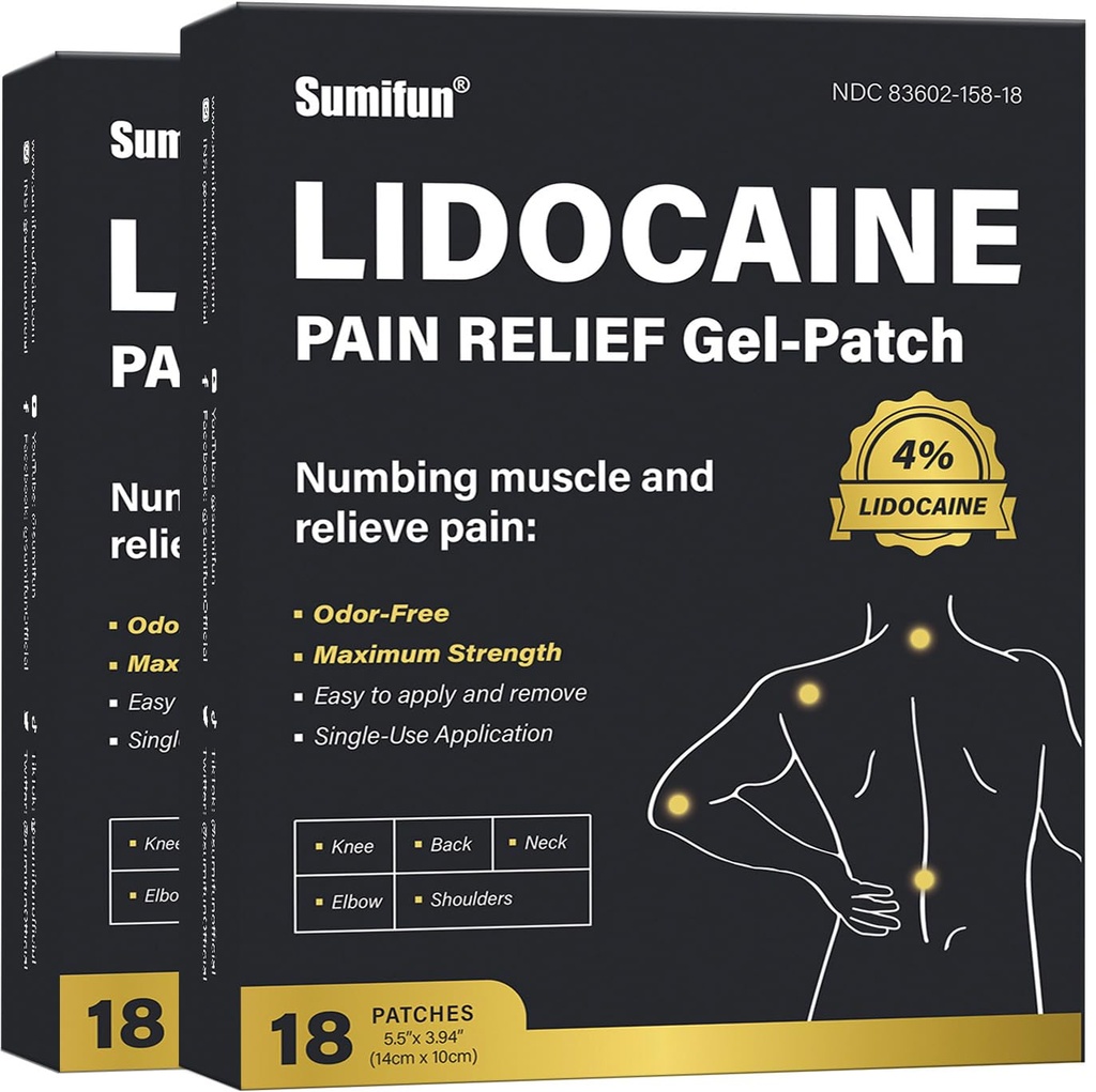 Sumifun 4% lidocaina Pain Relief Patches - 36 Conte Patches per schiena, spalla, muscolo, articolazioni, dolore al ginocchio Relief - Basso Back Pain Relief Products - Pain Patches massima resistenza Lidocaine