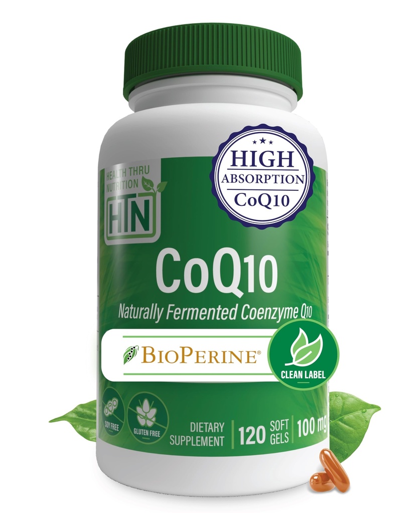 Nutrizione della salute CoQ-10 100mg con BioPerine 120 Softgels | Alto assorbimento naturalmente Fermentato USP Grade Coenzyme Q10 Supplemento | 3rd Party Testato | Salute del cuore e supporto energetico