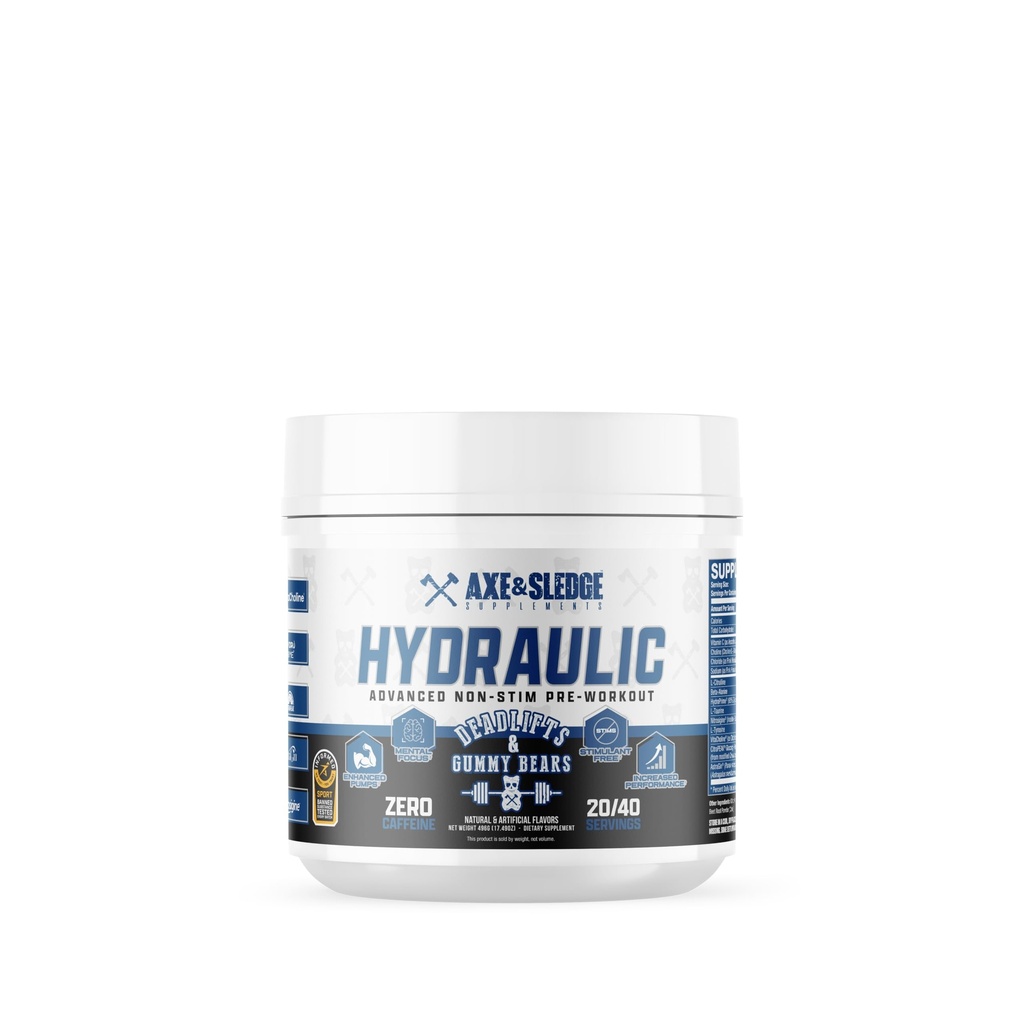 Axe & Sledge idraulico Stim-Free Pre-Workout Polvere per gli uomini e le donne | Performance, Stamina, Focus, Pompe | L-Citrulline, Beta Alanine, Creatina, Caffeina-Free, Deadlifts & Gummy Bears