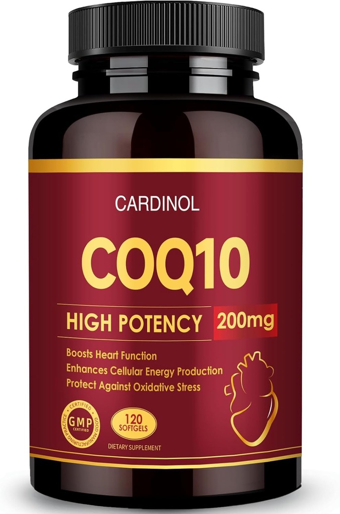 CoQ10 200mg Softgels con PQQ & Omega 3, massimo assorbimento coenzima Q10, potente antiossidante per la salute del cuore e dell'energia, 120 conte, 4 mesi di alimentazione, non OGM