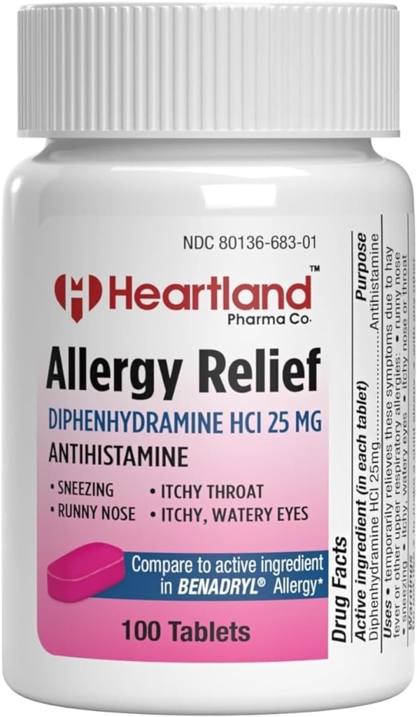 Diphenhydramine HCI | Diphenhydramine Allergy Relief | Antihistamine Diphenhydramine 25 mg Compresse | 100 Count