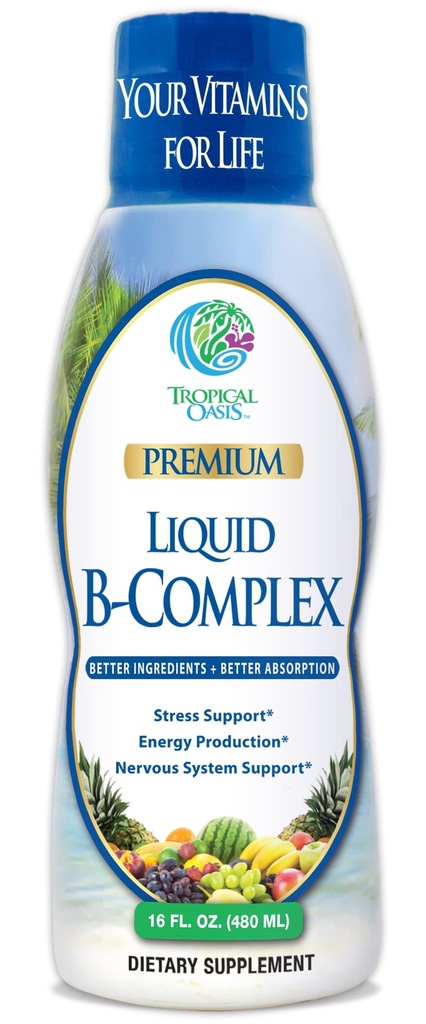 Premium Liquid B Complex Vitamina- Fast Absorbing Liquid B-Complex Integratore w / tutti 8 B-vitaminici, PLUS energizzante miscela di erbe w / Ginseng, Ginkgo e Eleuthero Root - Vegan, NON-GMO - 16oz, 32 Serv