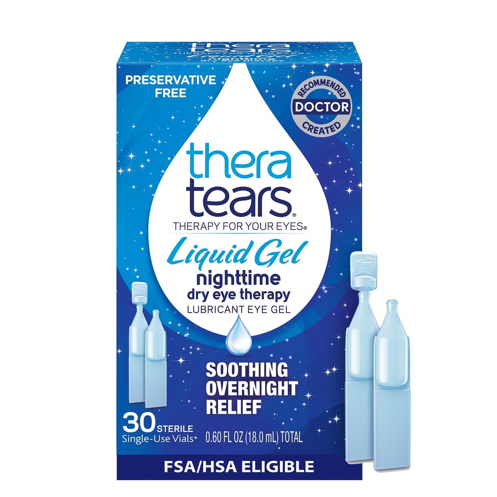 TheraTears Liquid Gel Nighttime Lubrificante Occhi Gocce per occhi secchi, Vials mono-Use, 30 Conte