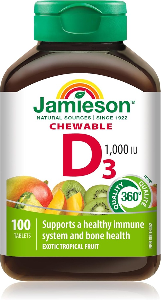 Jamieson Laboratories 1.000 LU Natural Tropical Flavor Chewable Vitamin, 100 Count