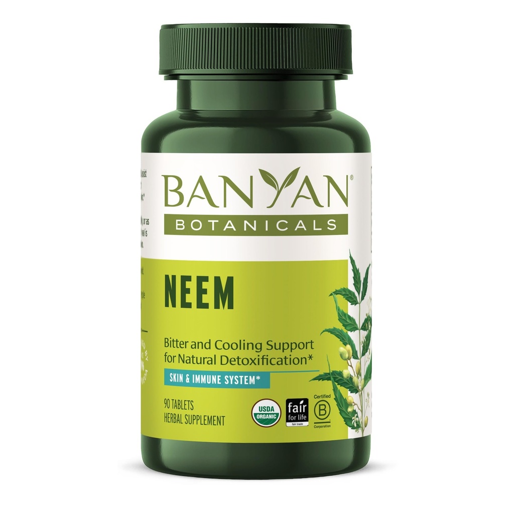 Banyan Botanicals Neem Tablets – Organic Neem Leaf (Azadirachta Indica) – Supporta la disintossicazione naturale, la pelle sana e la salute immunitaria* – 90 compresse – Non OGM Sostenibilmente Sorgente Vegan