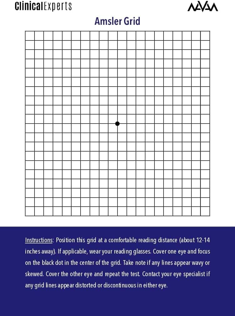 Griglia di occhio di Amsler con schienale magnetico - Strumento di screening della visione quotidiana per pazienti affetti da degenerazione maculare e glucoma (2 Pack)