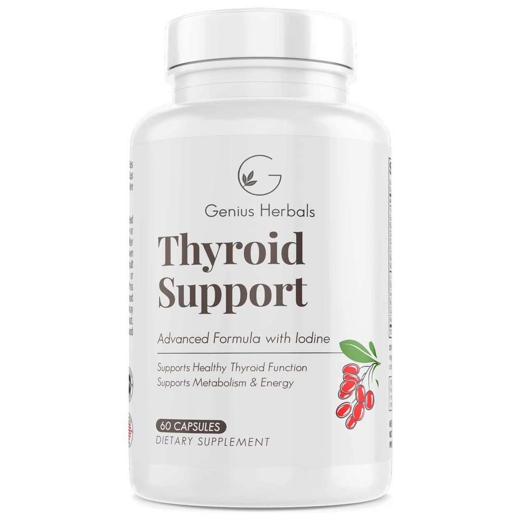 Supporto tiroide - Formula avanzata con iodio, Supporta il metabolismo e l'energia, Supporta la tiroide sana. Supplemento tiroideo non OGM - 60 capsule