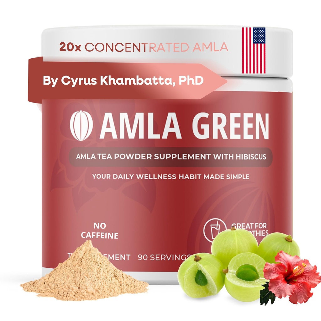 Amla Powder & Green Tea Superfood Integratore con Hibiscus, 20x Ultra Concentrated Amla, Supporto Antiossidante, Realizzato con Oolong Tea e Ovoca indiana, Organic, Vegan, Hibiscus, 90 Serve