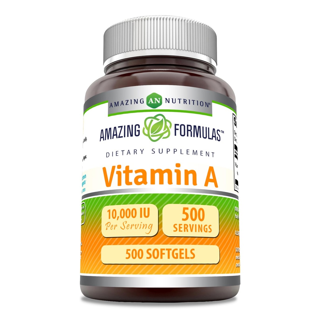 Incredibile formula vitamina A 10000 IU supplemento | come Retinyl Palmitate | 3000 Mcg | Softgels | Non-GMO | Gluten Free | Made in USA (1 pacchetto, 500 conte)