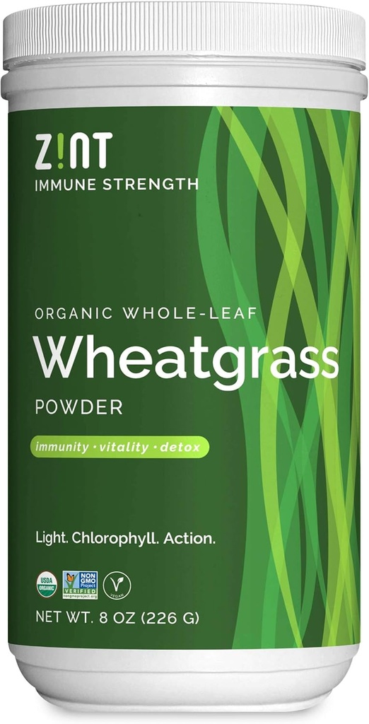 Zint Wheatgrass Powder, Organic (8 oz): Potente supplemento di supporto immunitario, Intero Leaf Antioxidant Chlorophyll Fonte per Detox, Immunity Booster