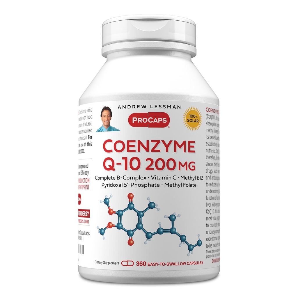 ANDREW LESSMAN Coenzyme Q-10 200 mg 360 capsule - Essenziale per la produzione di energia e la funzione organo chiave ottimale, supporto antiossidante, esaurito da invecchiare, Plus B-Complex. Capsule facili da ingoiare