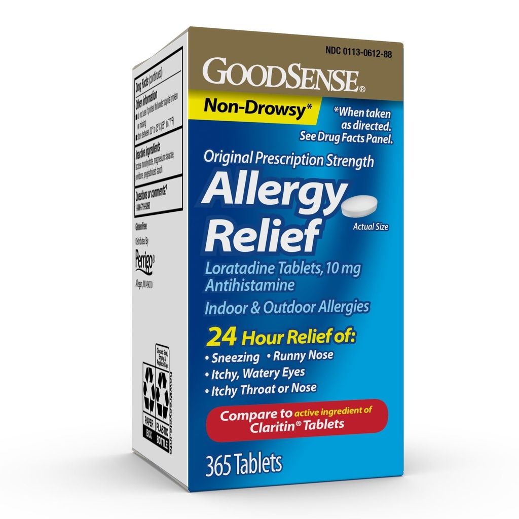 GoodSense Allergy Relief Loratadine Tablets 10 mg, Antistamina, Medicina allergia per 24 ore Allergy Relief, 365 Conte