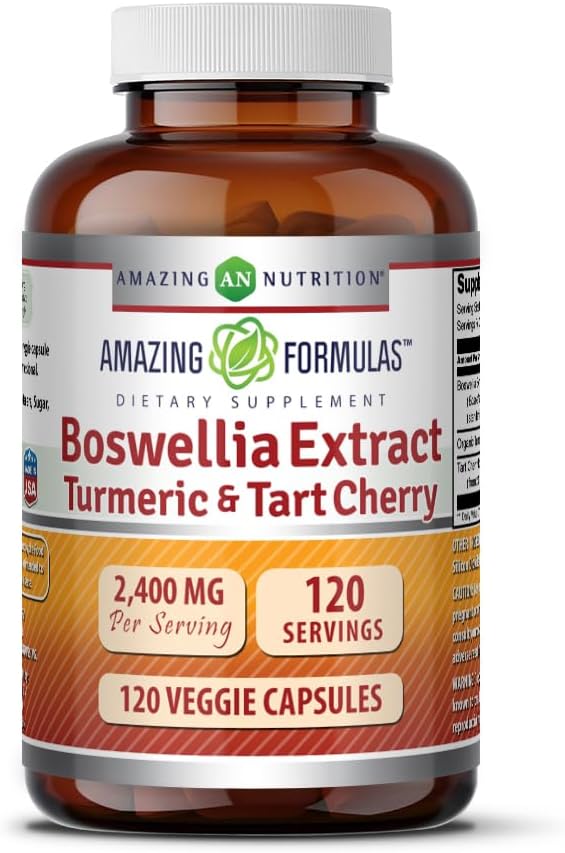 Incredibile Formulas Boswellia Estratto Turmerico e Tart Cherry 2400mg Veggie Capsule | Non-GMO | Gluten Free | Made in USA | Ideale per vegetariani (120)