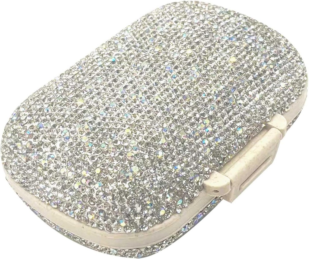 Bling Diamond Pill Organizer con 8 scomparti,Daily Travel Portable Pill Case Double Sided Rhinestone Pill Box per Vitamin/Cod Liver Oil Medicine Kit (Argento)