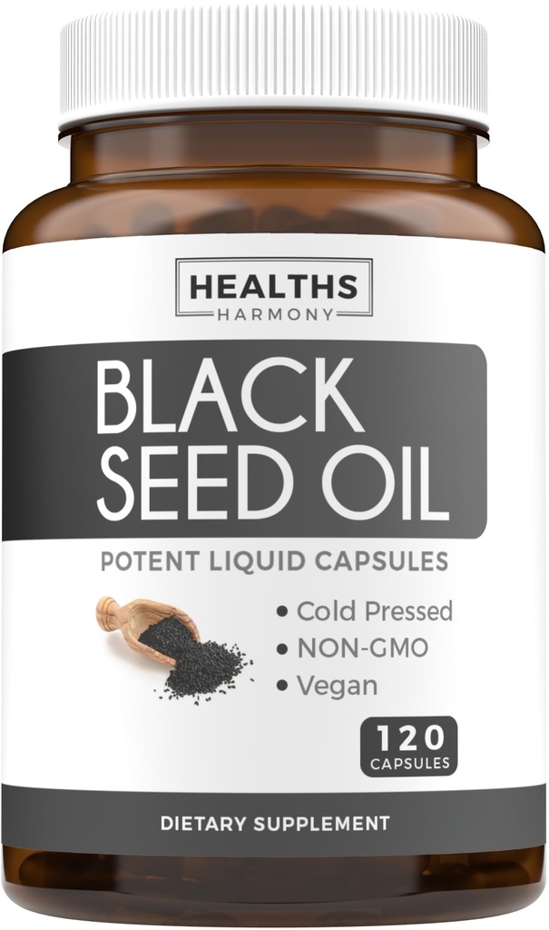 Olio di semi neri - 120 capsule di softgel salute della pelle (non OGM & Vegan) Nigella Sativa prematura a freddo che produce olio di semi di cumino nero puro con vitamina E - 500mg ciascuno, 1000mg per 2 capsule che servono