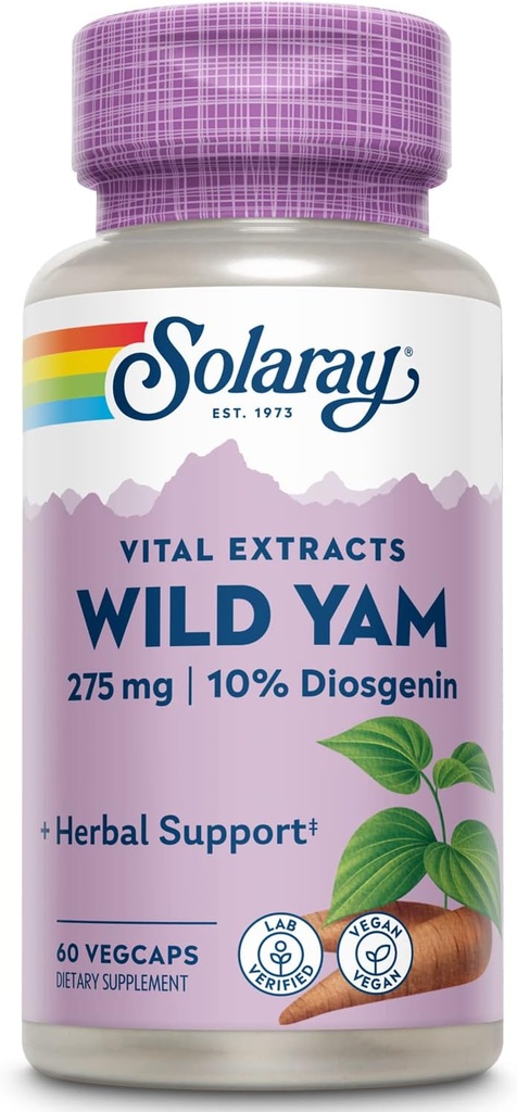 SOLARAY Garantito Potency Wild Yam Root estratto di radice, Veg Cap (Btl-Plastic) 275mg | 60ct