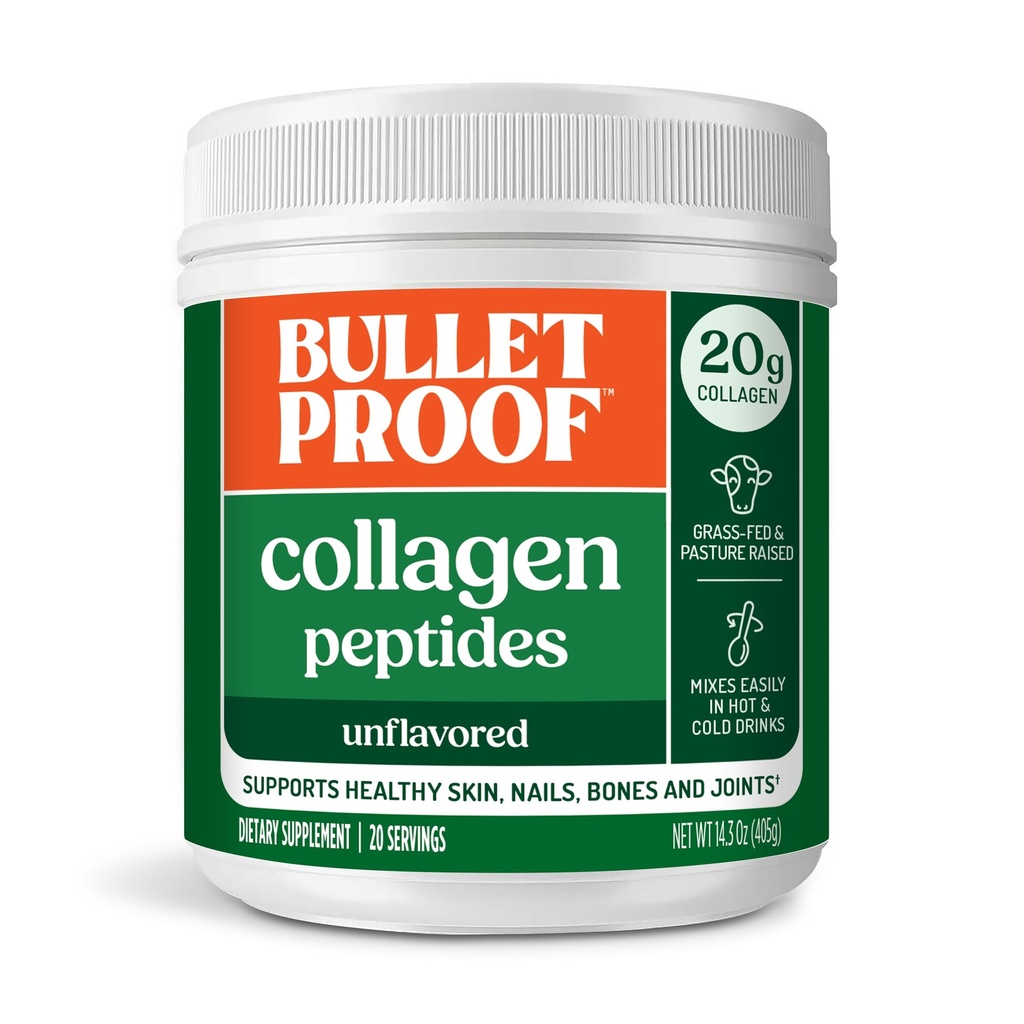 Polvere di peptidi di collagene non aromatizzata a prova di proiettile con olio di MCT, 14.3 once, proteina di collagene di erba-feed per la pelle, supporto di ossa e giunto, aumento della pasta, ormoni aggiunti