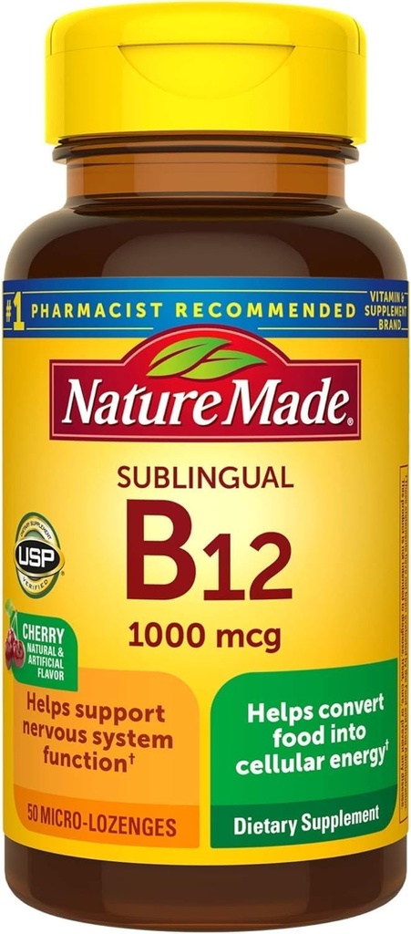 Vitamina sublinguale B12 1000 mcg Micro-Lozenges, 50 conta per la salute metabolica