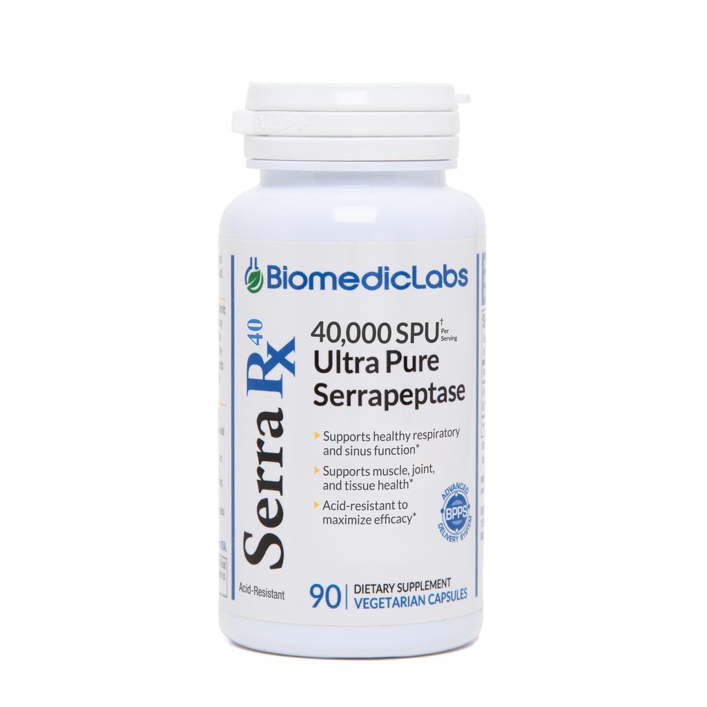 Serra-RX 40,000 SPU Serrapeptase - Acid-Resistant Proteolytic Systemic Enzyme, Non-GMO, Gluten Free, Vegan, 90 Veg Capsule