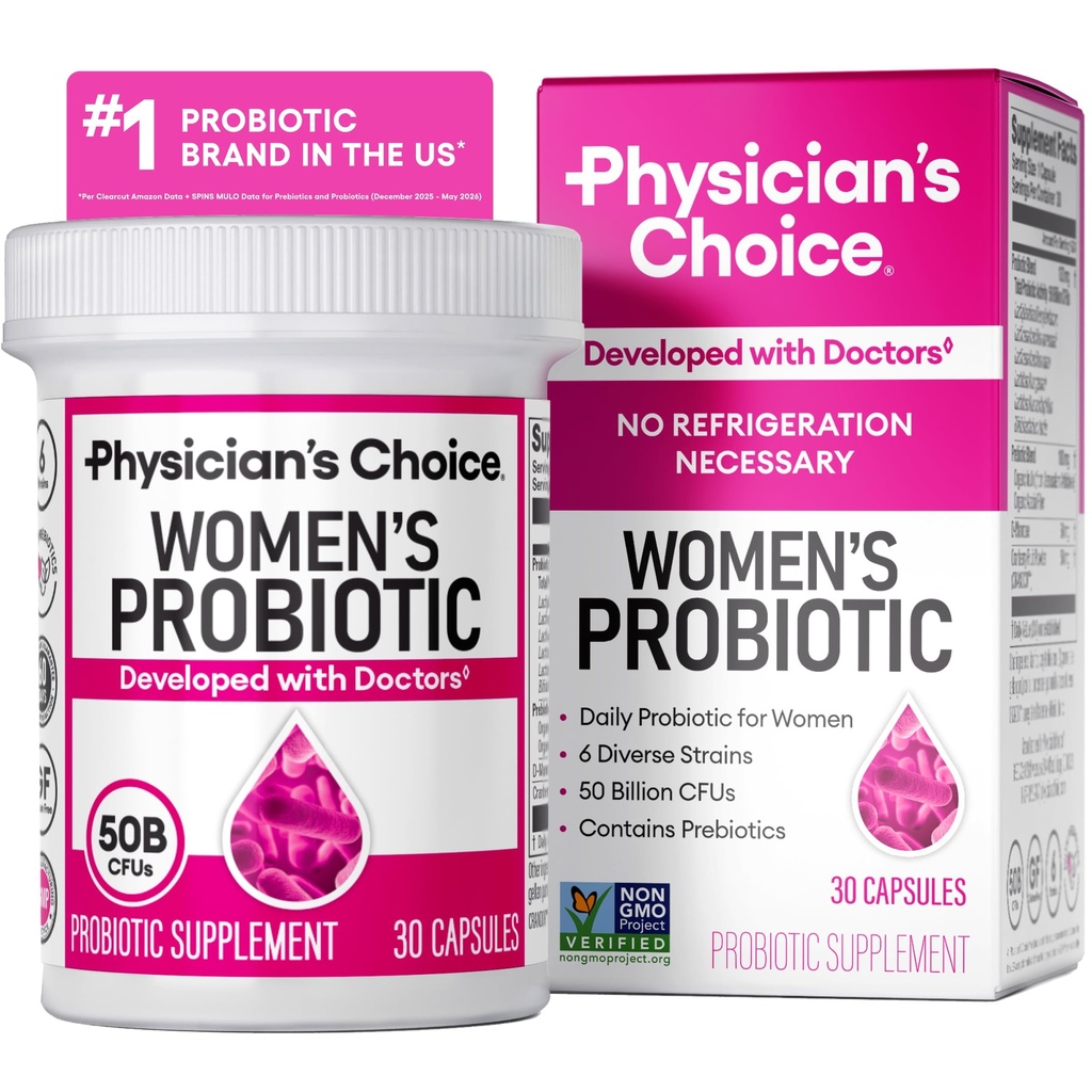Probiotici CHOICE del medico per le donne - PH Balance, Digestivo, UT, & Femminile Salute - 50 miliardi di CFU - 6 Strains unici per lei - Prebiotici organici, estratto di mirtillo+ - Probiotici donna - 30 CT