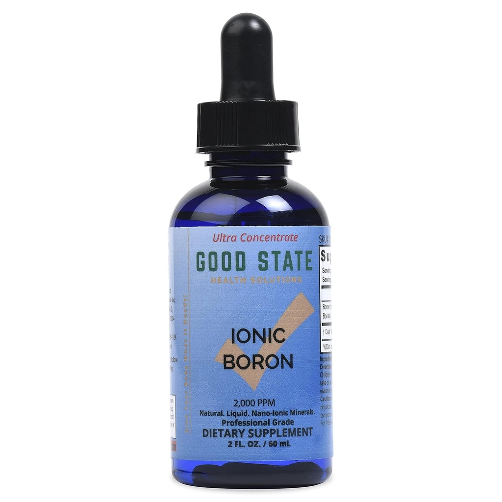 Good State | Ionic Boron | Natural | Liquid Concentrate | Nano Sized Mineral Technology | Professional Grade | 10 Drops Equals 1 mg | 1.6 Fl oz Bottiglia