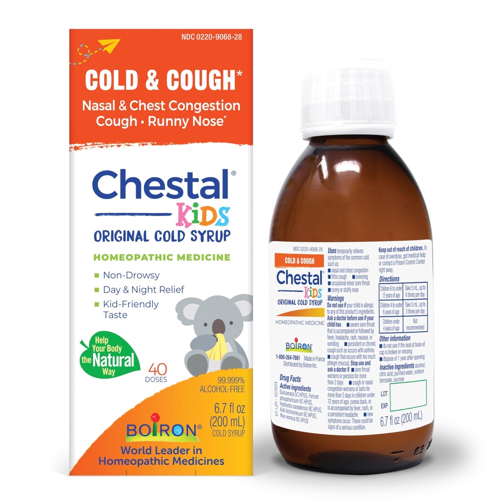 Sciroppo freddo e tosse per bambini di Boiron Chestal per la congestione di nasali e petto, Runny Nose e Sore Throat Relief - 6.7 Fl oz