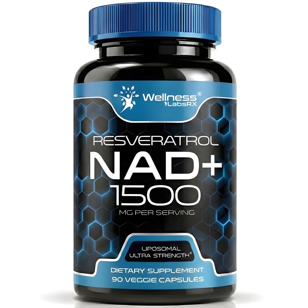 WELLNESS LABSRX NAD Supplemento, 1500mg - USA Made Liposomal NAD+ Integratore con Resveratrolo, NAD Plus Boosting - Supporto Salute Cellulare, Stamina & Aging sano - Capsule Ultra Forza