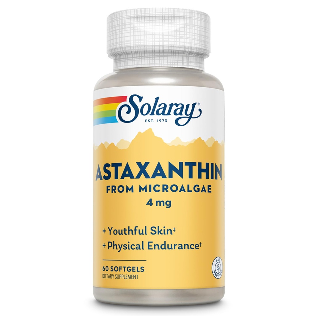 SOLARAY Astaxanthin 4 mg | Antiossidante | Occhio sano, pelle, funzione cardiovascolare & Joint Support | 60 Softgels