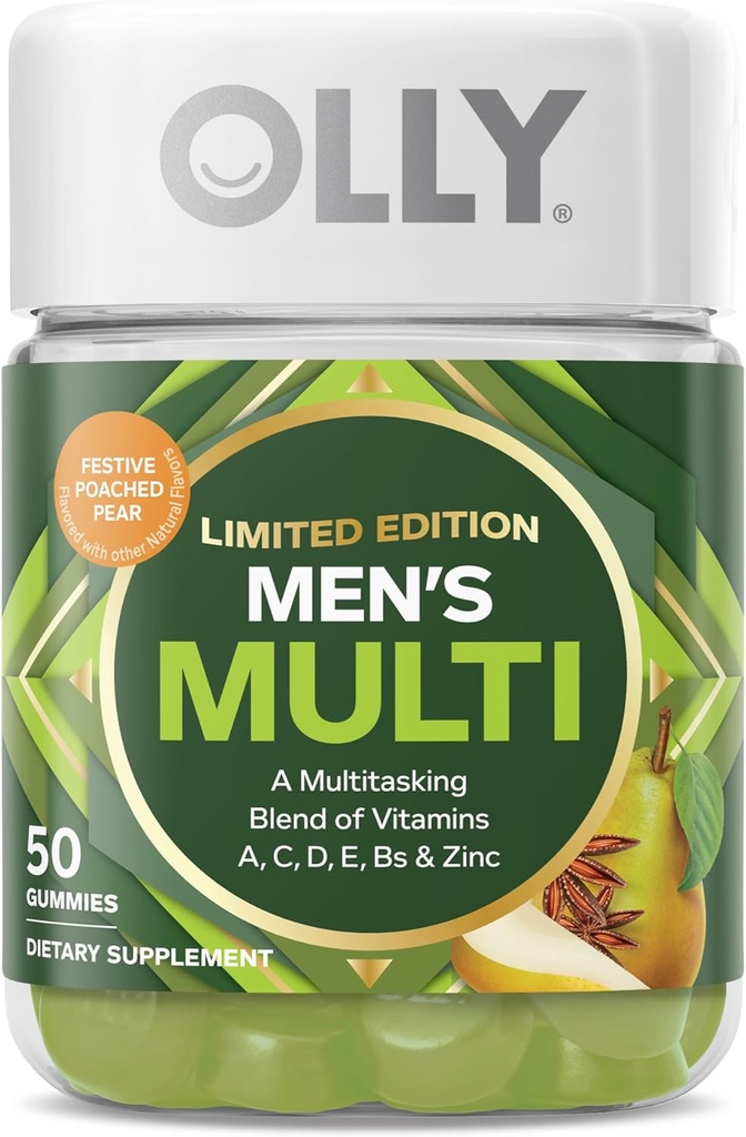 Multi uomo OLLY, Vitamine A, C, D, E, B, Zinco, Edizione Limitata, Sidro Poached Festivo - 50ct