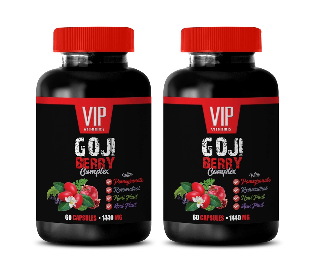 integratore antiossidante - GOJI BERRY COMPLEX - CON POMEGRANATE, RESVERATROL, NONI, ACAI - Vitamina di melograno e per la pelle - integratori alimentari antiossidanti - vitamine antiossidanti - 2 Bot 120 Caps