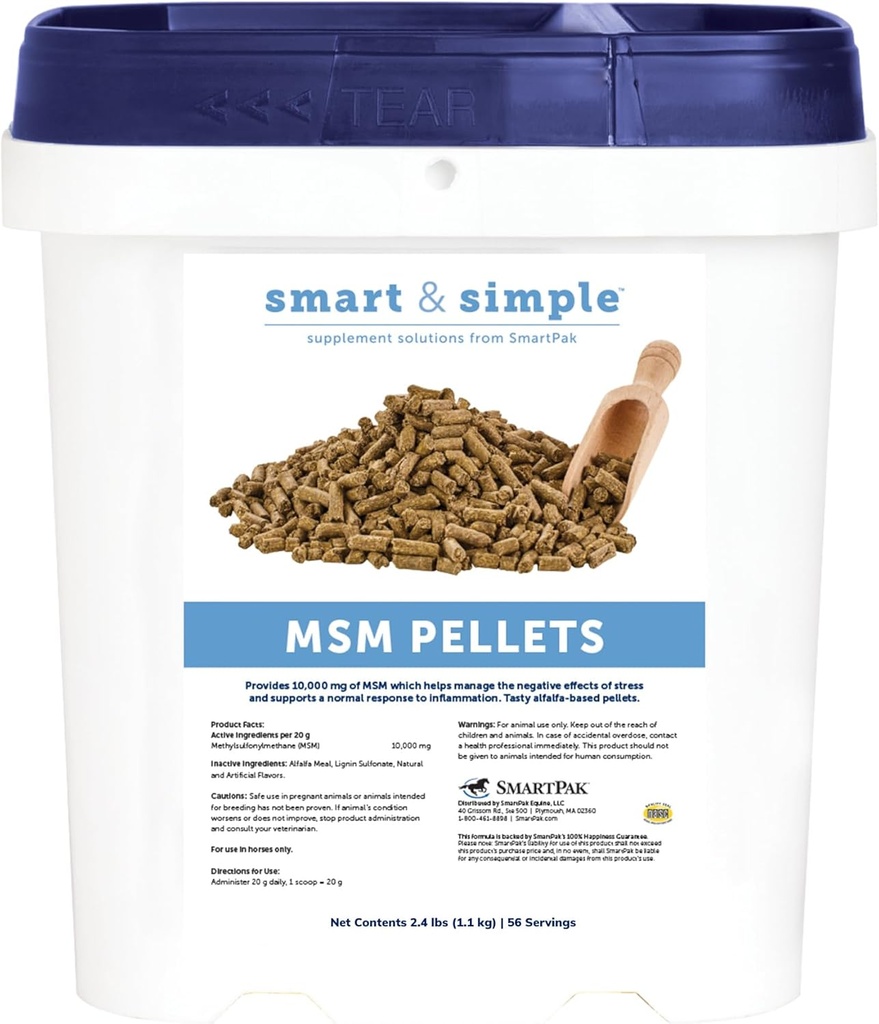 Smart & Simple MSM Pellets | Aiuta a gestire gli effetti di Stress | Accessori per il cavallo nel rafforzamento cellulare e del tessuto | 56 Servings | 2.4 lb Bucket
