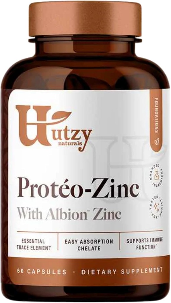 Utzy Naturals Protéo-Zinc | Albion Chelated Zinc Bisglycinate (TRAACS®) per la salute immunitaria | Made in the USA | 60 Capsule