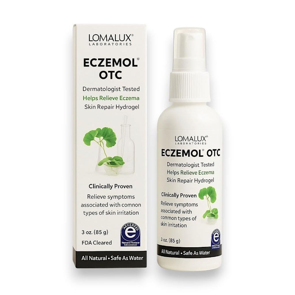 Loma Lux New Eczemol OTC Spray Natural & No Sting Hypochlorous per Eczema, Wounds, Burns, Cuts, Skin Irritation, Radiation Dermatitis, Sunburn, Itchy Skin, per bambini e adulti