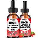 2 Pack Liquid Iron Supplement w/ Vitamina C, A, B-Complex, Vegan Iron Drops ad alta potenza Liquid Vitamina & Iron Supplementi per donne, uomini e bambini -Supporto Red Blood Cell, Energy, Anemia & Fatigue