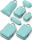 Cubi di imballaggio di compressione grande per gli organizzatori di bagagli da viaggio-Packing Cube Set 7 pezzi per i bagagli controllati-Ultralight, Expandable/Compression Bags by TRIPPED Travel Gear (DustyTeal/White)