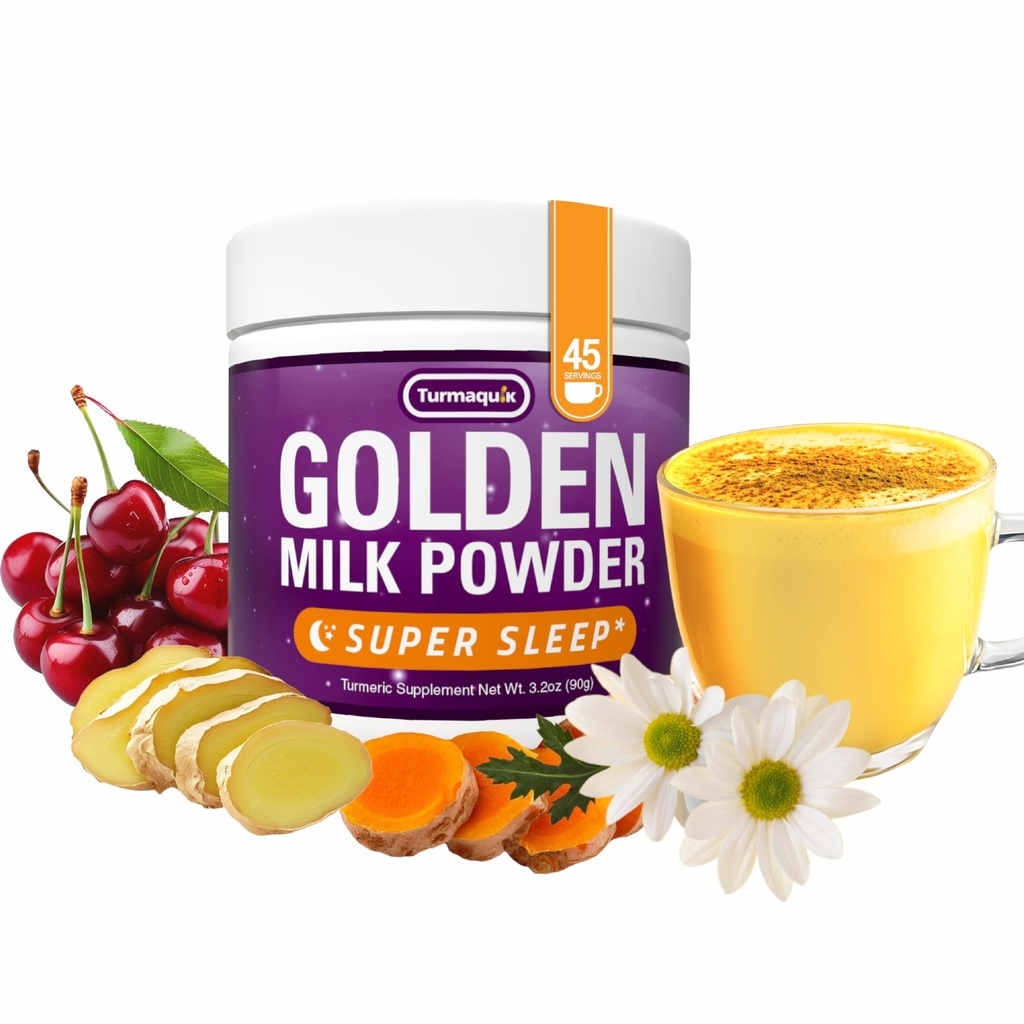 Turmaquik 3.2 Ounce Organic Golden Moon Milk Powder - Super Sleep Blend with Melatonin, Valerian, Chamomile, Lemon Balm, Turmeric, Ginger, Black Pepper, Curcumin, Cinnamon, e Cardamom
