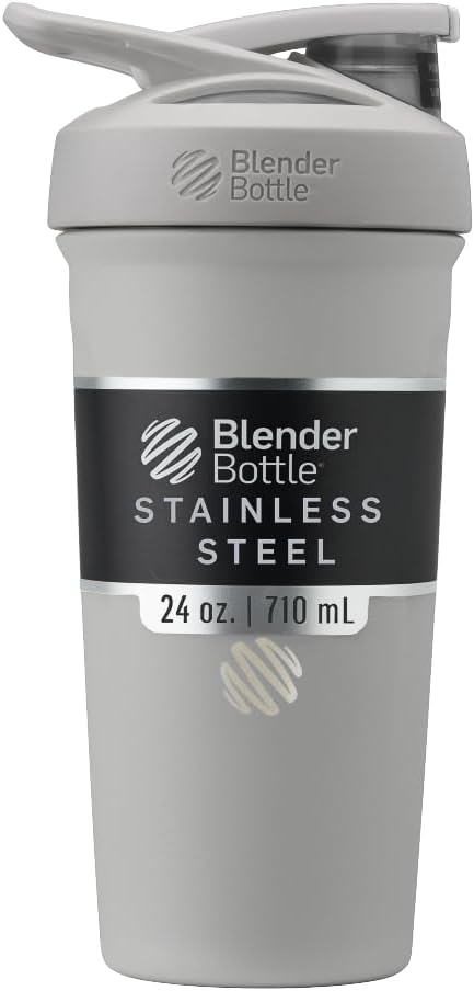 BlenderBottle Sport in acciaio inox isolato Shaker Bottiglia con filo Whisk, 24-Ounce, grigio – Protein Shakes & Hydration per atleti e fitness Enthusiasts, Easy Mixing, mantiene le bevande freddo, Lockable Lid
