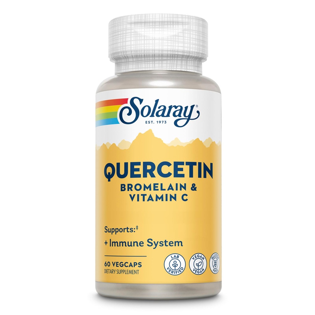 SOLARAY Quercetin con Bromelain e Vitamina C - Integratore di Supporto Immune - Antiossidante e Heart Health Complex con Quercetin 500mg e 1235mg VIT C - Vegan, Garanzia di 60 giorni, 30 Serv, 60 VegCaps