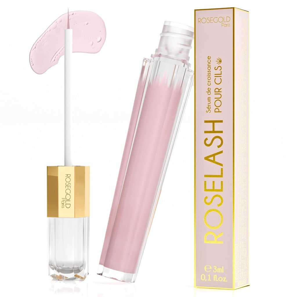 ROSEGOLD siero di crescita ROSELASH per le ciglia più lunghe, più lunghe, più spesse - 95% naturale Made in France - senza ormoni, senza fragranza - Vegan
