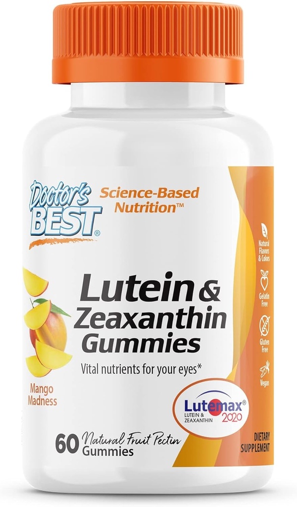Gummie di Lutein del dottore con Lutemax 2020, 60 Ct, Chewable Natural Eye Support Supplement, Marigold Lutein, Zeaxanthin, Eye Health & Macular Support, Non-OGM, Pectin naturale di frutta, Vegan